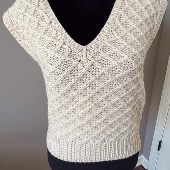 JG Hook Vintage Petite Small Ivory Cable VNeck Beaded Sweater Vest - Picture 5 of 8